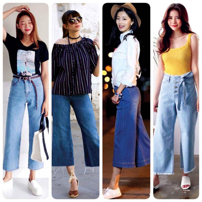 Phong cách thời trang mới với Jeans Cullotes + giày, dép bằng tạo vẻ nữ tính duyen dáng cho người mặc